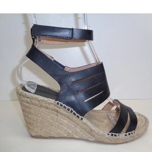 Charles David Size 40/9 ONA Black Leather Jute Wedge Sandals New Womens Shoes